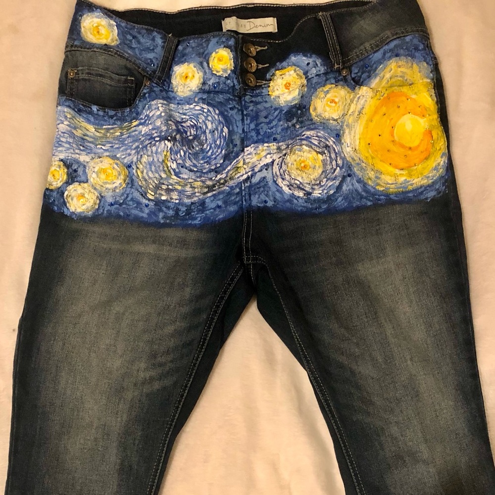 Van Gogh Starry Night inspired hand painted jeans